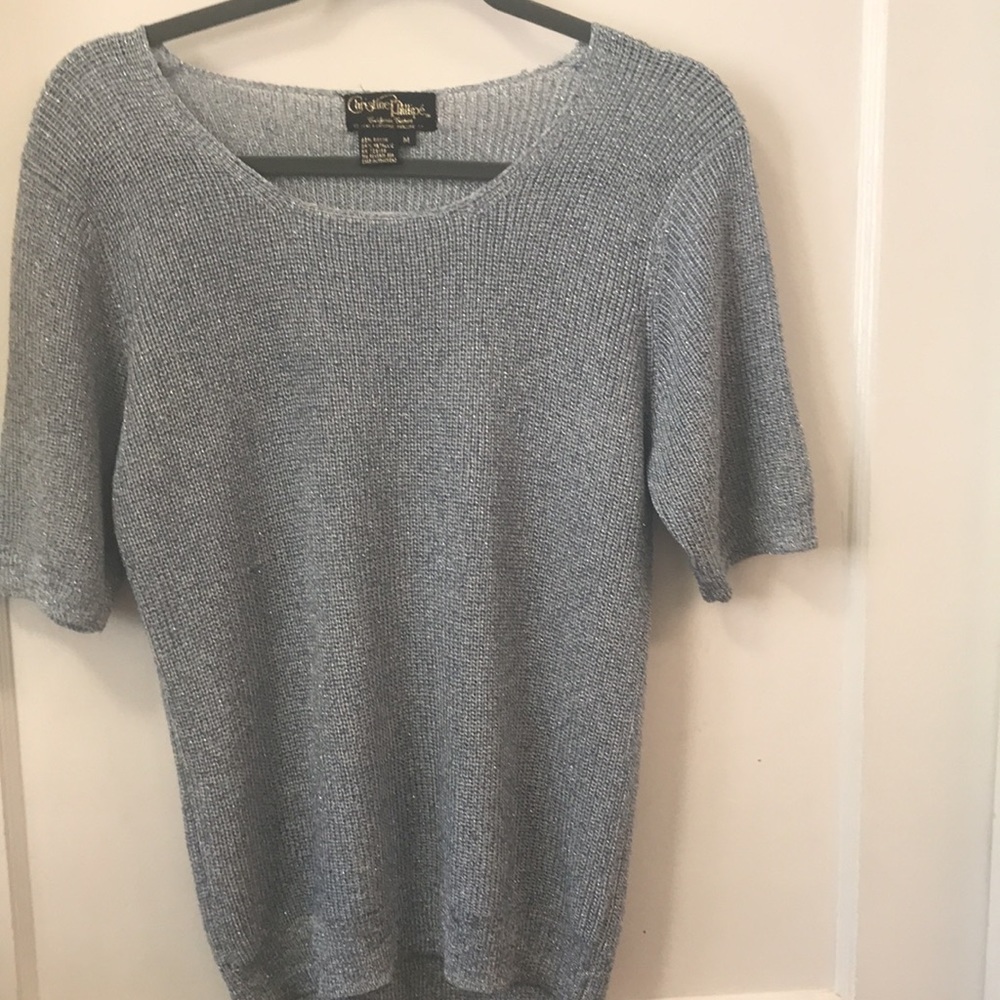 Ice blue metallic knit top